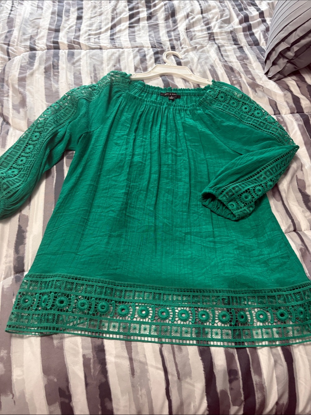 Zac & Rachel Emerald Green Crochet-Trim Off-Shoulder Tunic